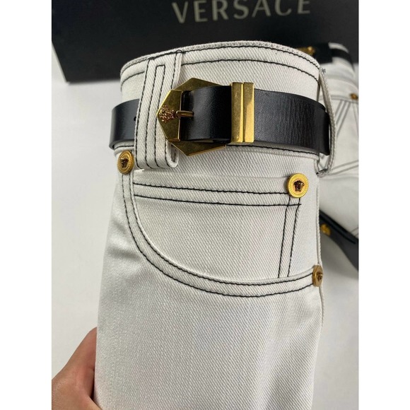 VERSACE Stiletto White Denim Boots 39 - Picture 2 of 12